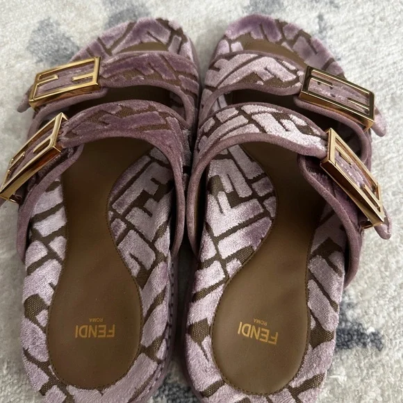 Fendi Mauve and Taupe Sandals with Gold Buckles - Picture 3 of 4